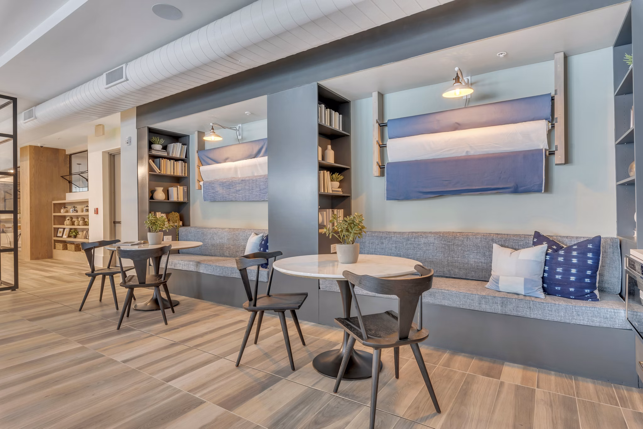 Chic clubhouse featuring modern design at Alta Purl Apartments, perfect for luxury living and community events