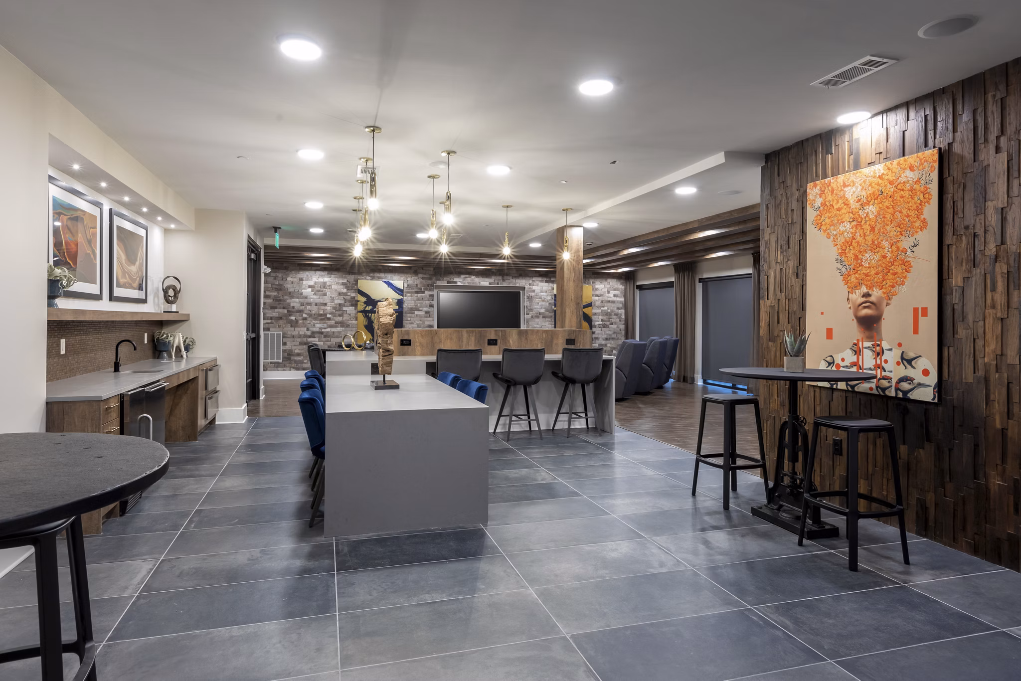 Modern clubhouse with lounge seating at Alta River Oaks Apartments
