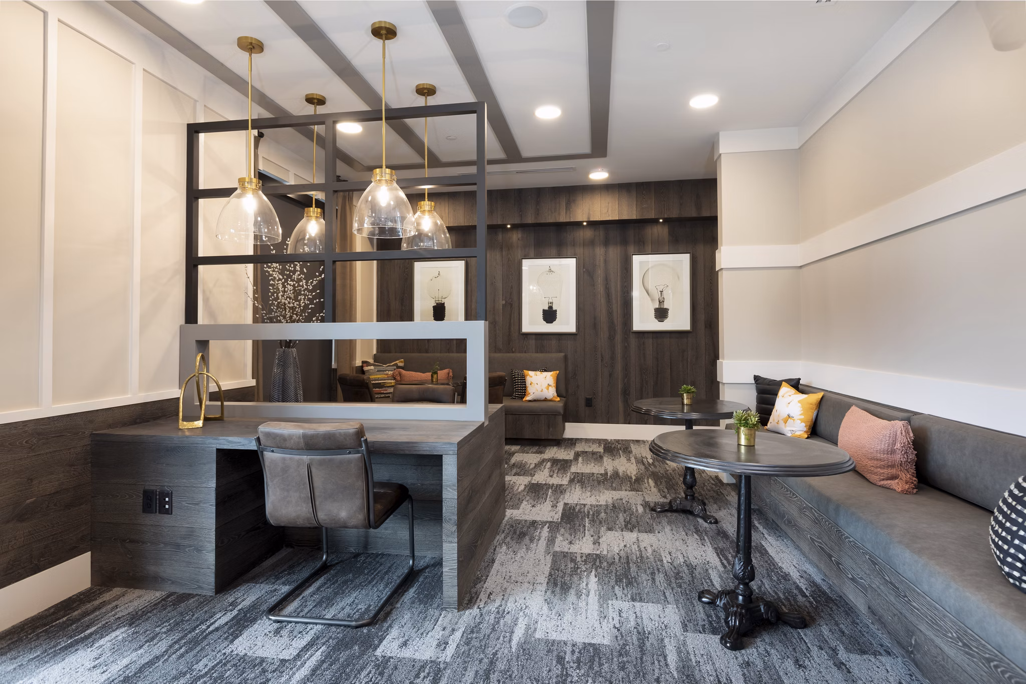 Clubhouse with modern seating and communal spaces at Alta River Oaks Apartments