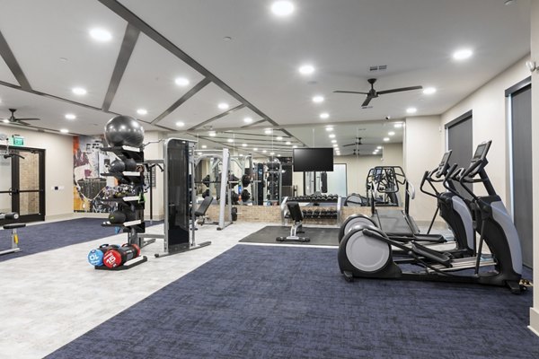 State-of-the-art fitness center with cardio machines and weights at Alta River Oaks Apartments