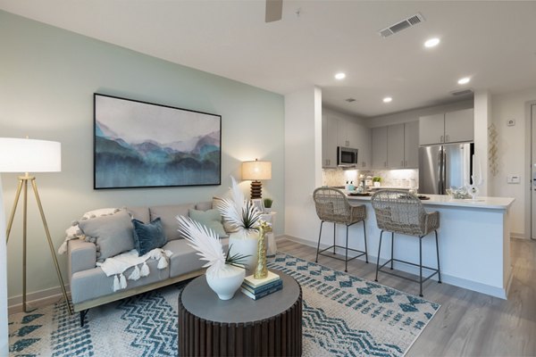 Spacious living room with modern decor in Alta River Oaks Apartments, Houston