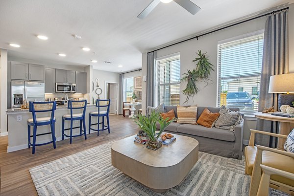 Contemporary kitchen with stainless steel appliances at Alta Farms at Cane Ridge luxury apartments