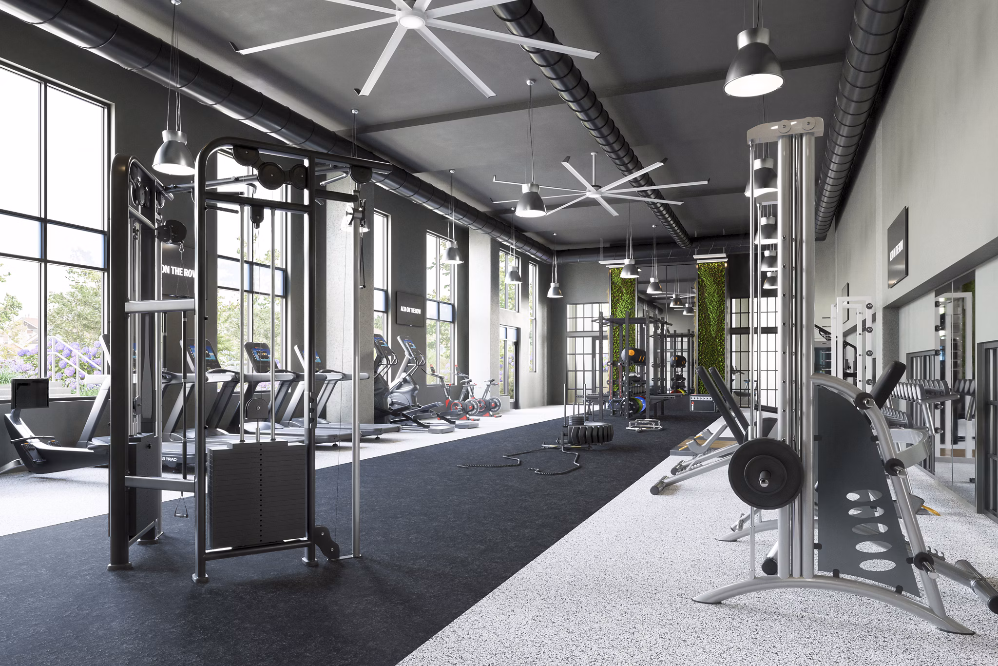 State-of-the-art fitness center with modern equipment at Alta on the Row Apartments