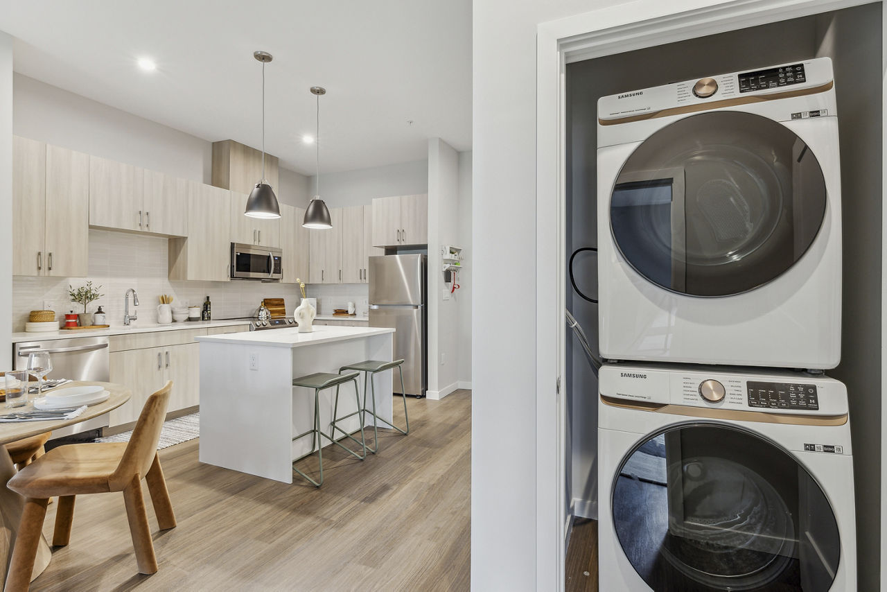 Laundry room at Aria On The Row