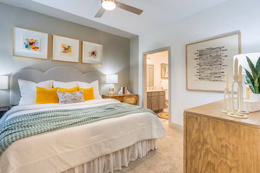 Elegant bedroom with modern decor at Alta Sergeant Apartments, featuring luxury finishes and spacious layout Ideal for comfort and relaxation