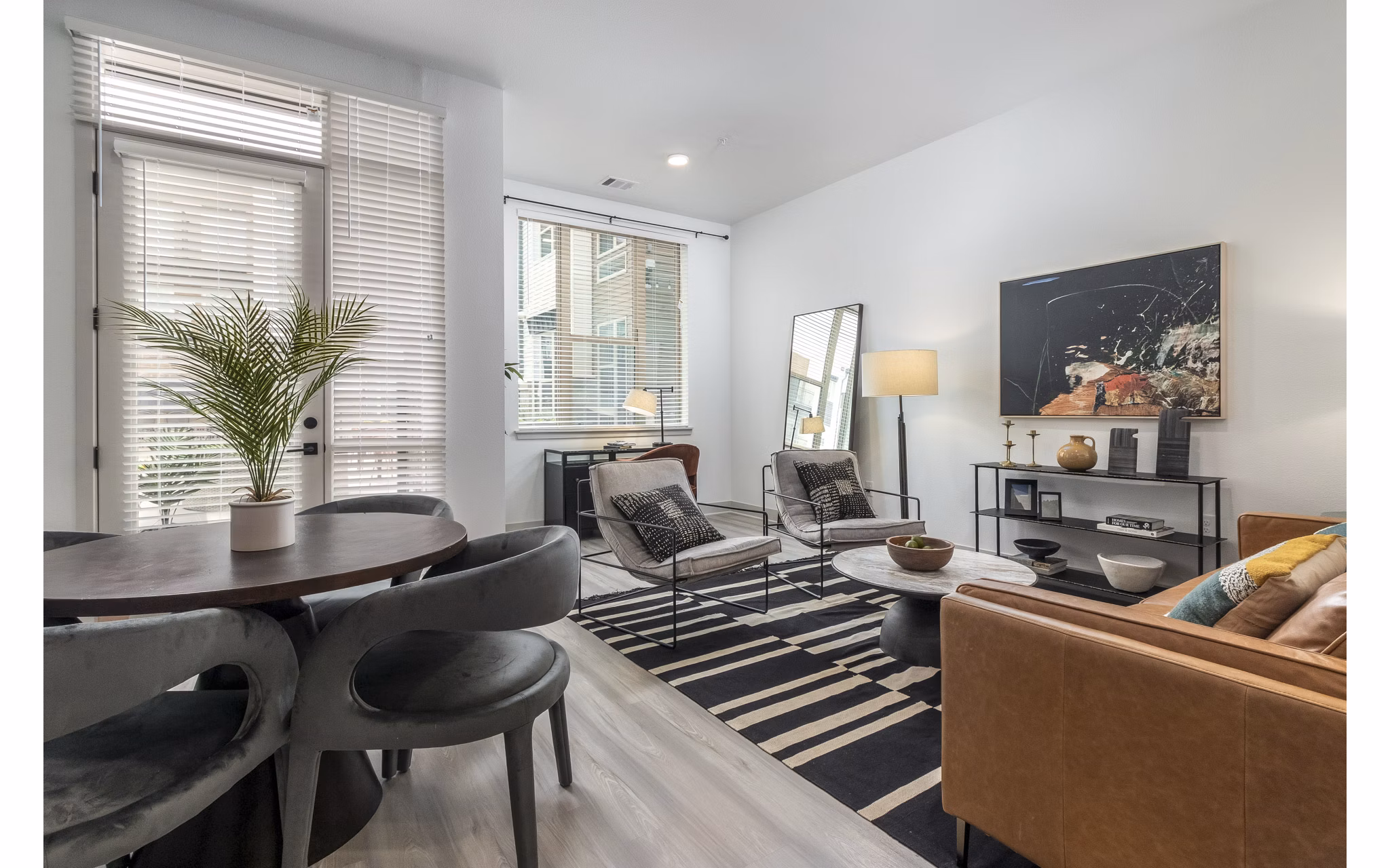 Spacious living room with modern decor at Alta Sloan's Lake luxury apartments