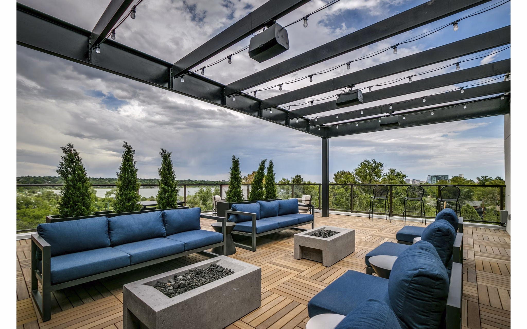 Scenic patios with lake views at Alta Sloan's Lake luxury apartments, Denver