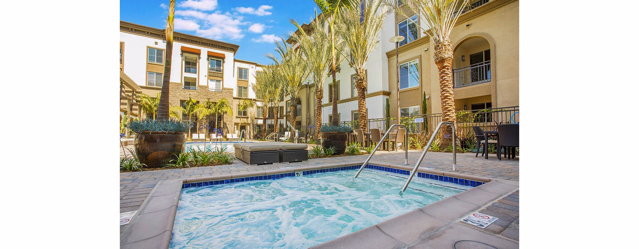 Relaxing hot tub and sauna at Alta South Bay Apartments offering luxury and comfort for residents