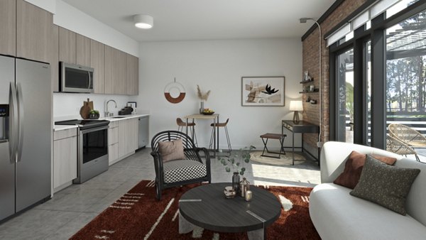 Spacious living room with sleek modern furnishings at Alta Star Harbor Apartments, offering luxury and comfort in waterfront location