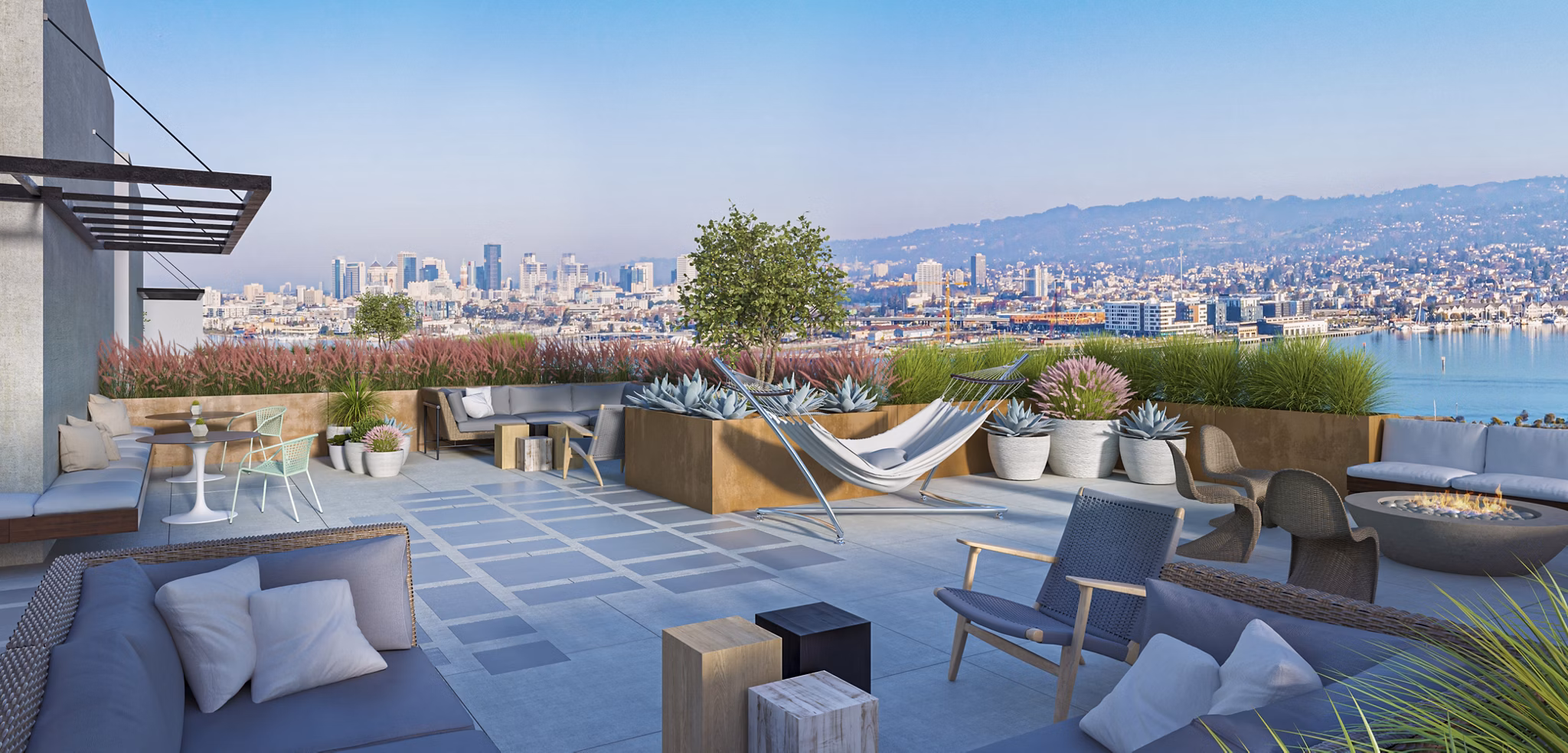 Spacious patio with modern seating at Alta Star Harbor Apartments, perfect for relaxation and outdoor gatherings in a luxury setting