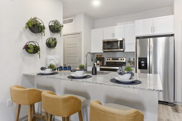 Modern kitchen with stainless steel appliances at Alta Surprise Apartments