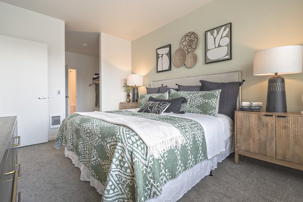 Luxury bedroom with contemporary design at Alta University Place Apartments