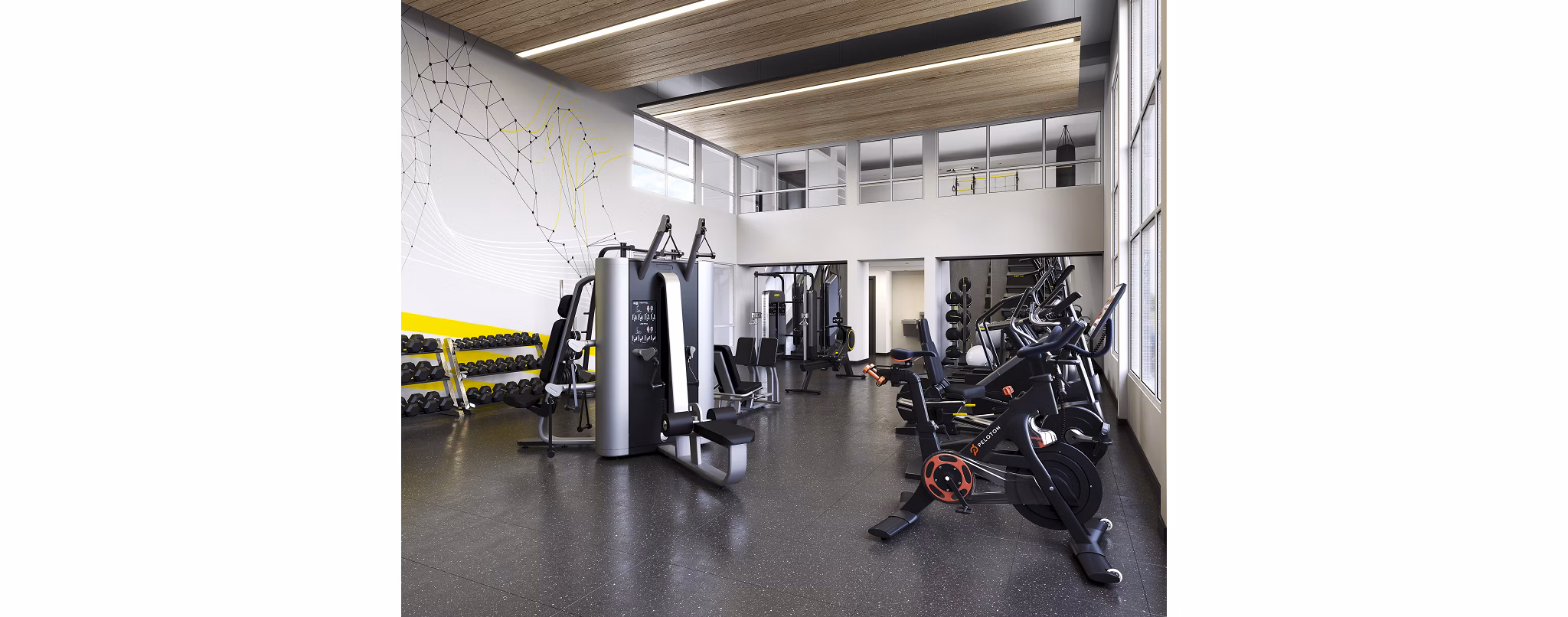 State-of-the-art fitness center with modern equipment at Alta Waverly luxury apartments