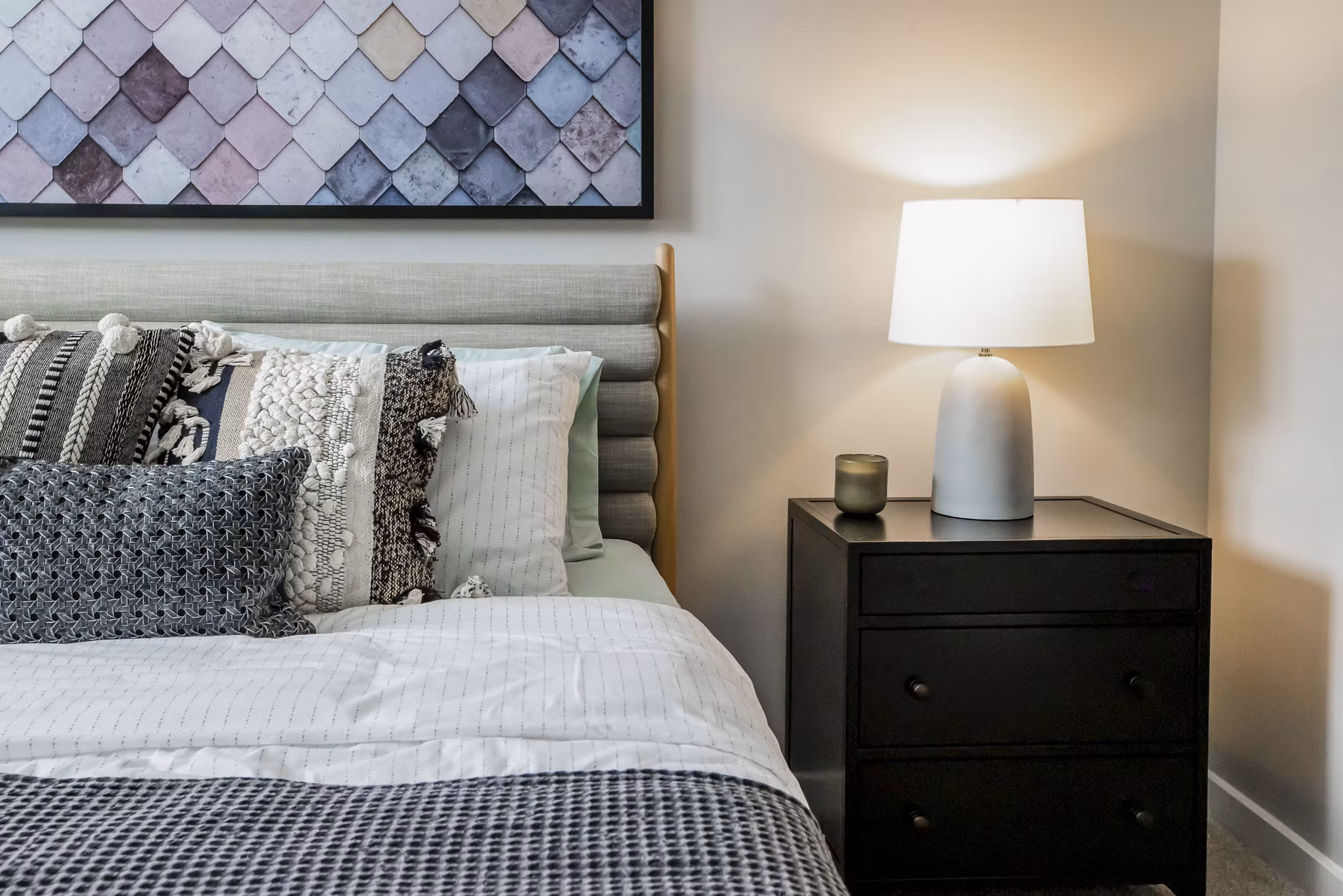 Bedroom featuring contemporary design and modern furnishings in Alta Wren Apartments