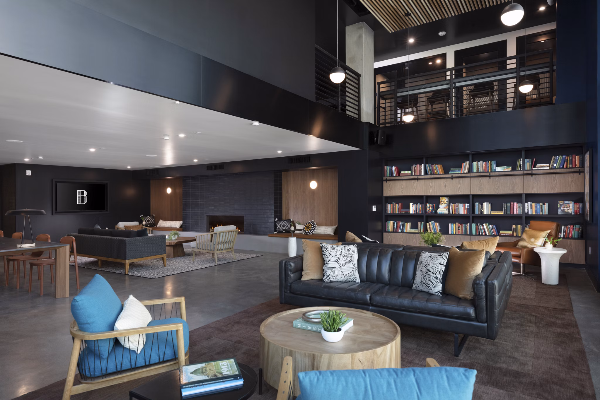 Club at The Brady: Elegant lounge with modern decor, luxury apartments in Nashville