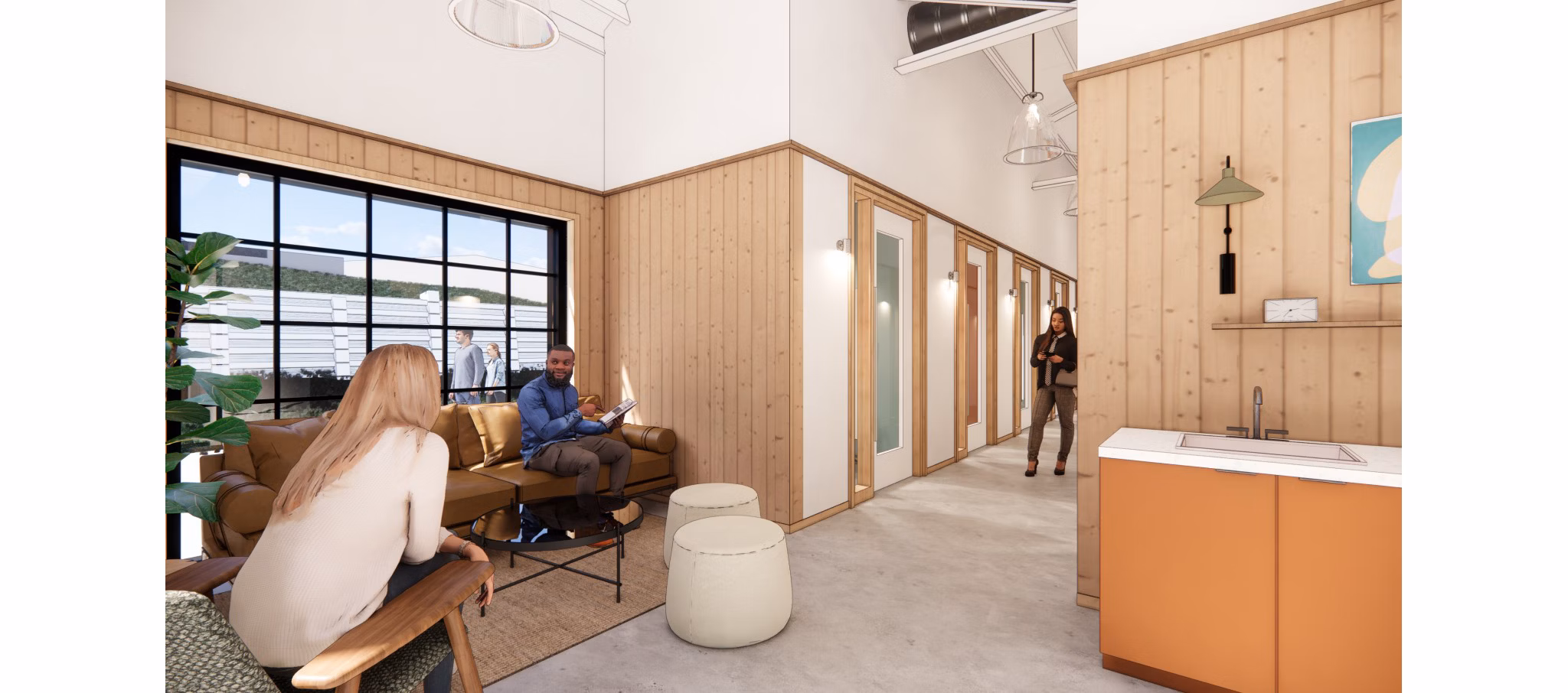 Clubhouse featuring modern seating and entertainment options at The Station by Alta Apartments