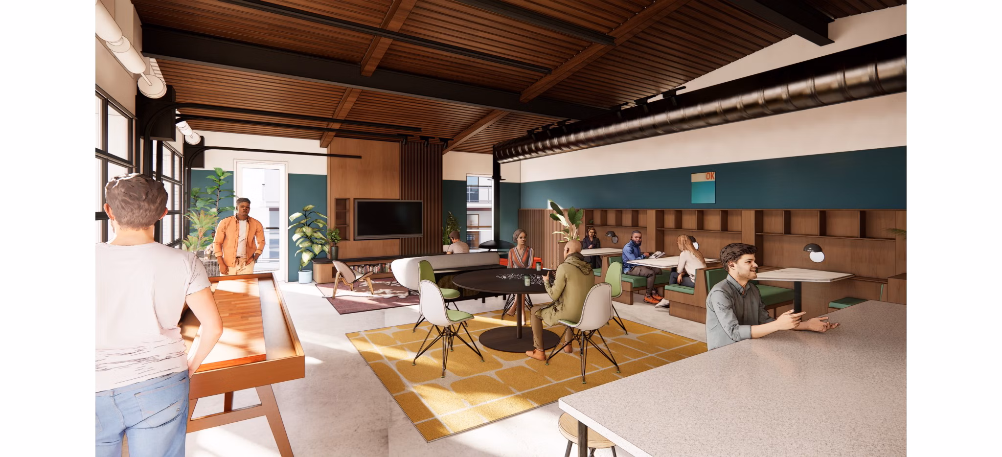 Clubhouse lounge with modern furnishings at The Station by Alta Apartments, offering luxury living spaces for residents