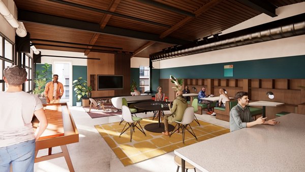 Clubhouse lounge with modern furnishings at The Station by Alta Apartments, offering luxury living spaces for residents