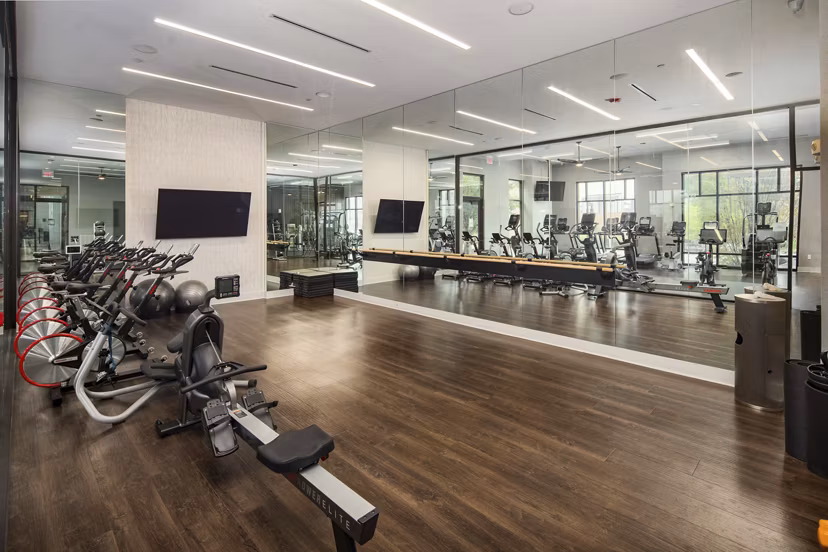 Modern fitness centre with state-of-the-art equipment at Elden Galleria Apartments in convenient urban location