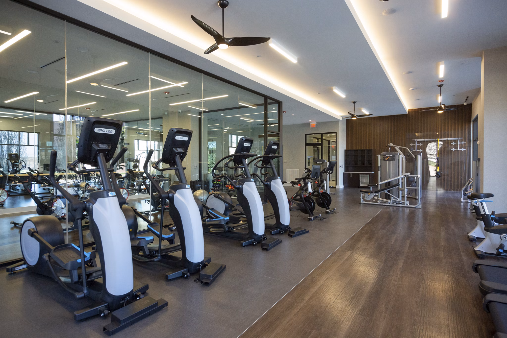 Modern fitness centre with state-of-the-art equipment at Elden Galleria Apartments in convenient urban location