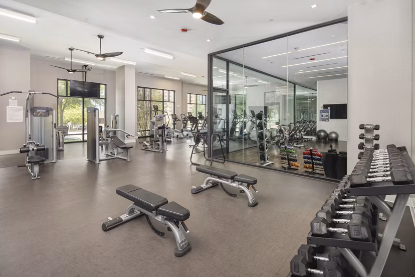 Modern fitness centre featuring state-of-the-art equipment at Elden Galleria Apartments