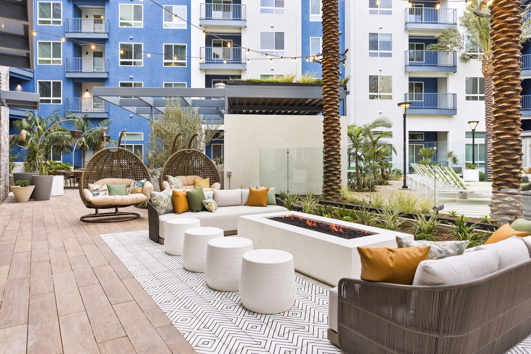 fire pit/patio at Jefferson Cenza Apartments