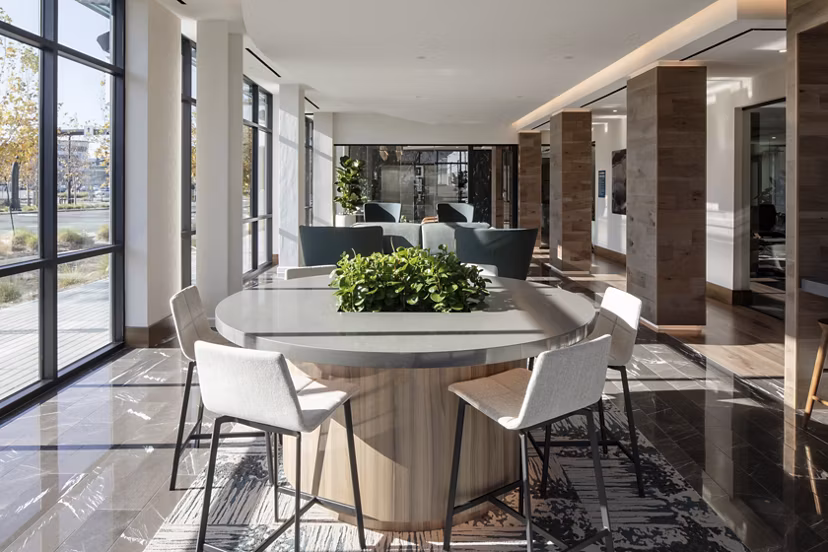 Spacious living room with modern decor at Lantana at Milpitas Station apartments