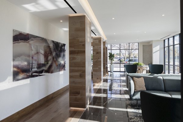 Spacious living room with modern decor in Lantana at Milpitas Station apartments