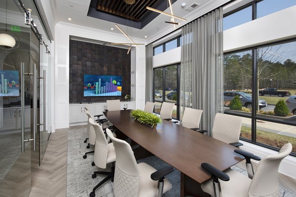 The Lights at Northwinds: Modern clubhouse with cozy seating and elegant decor at luxury apartments in Alpharetta
