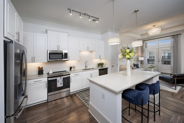Modern kitchen with stainless steel appliances at The Lights at Northwinds Apartments