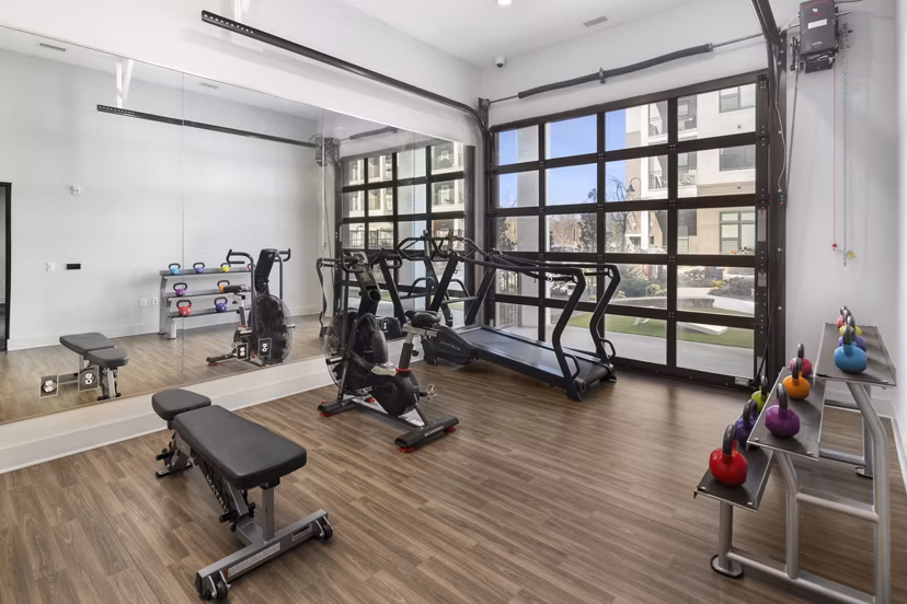 Fitness center with state-of-the-art equipment at The Lowery Apartments