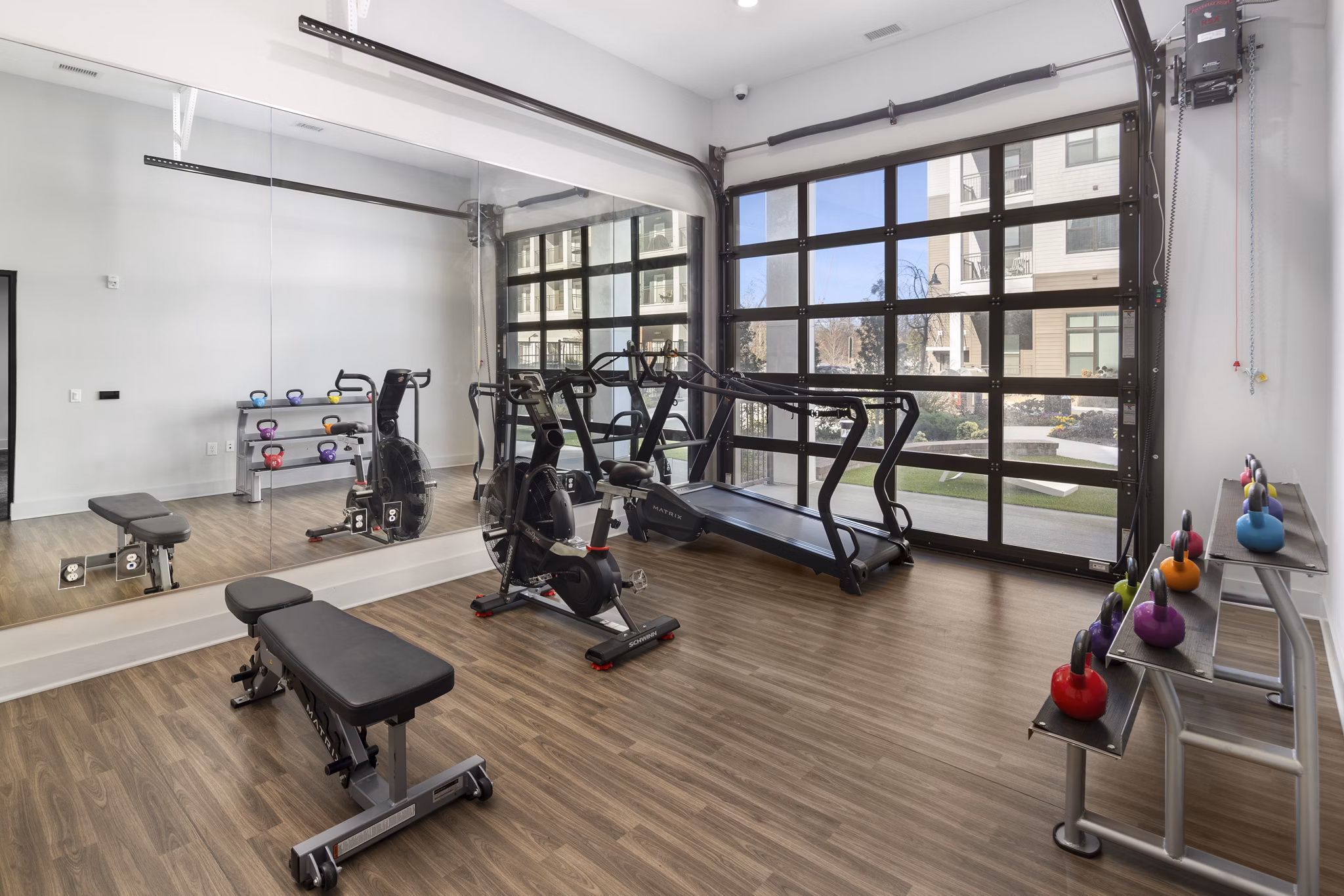 Fitness center with state-of-the-art equipment at The Lowery Apartments