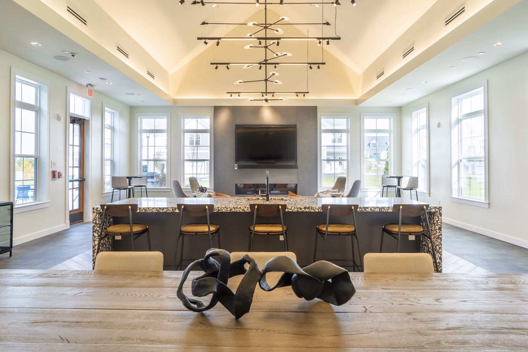 Stylish clubhouse at The Madison at Marshfield featuring cozy seating areas and modern decor