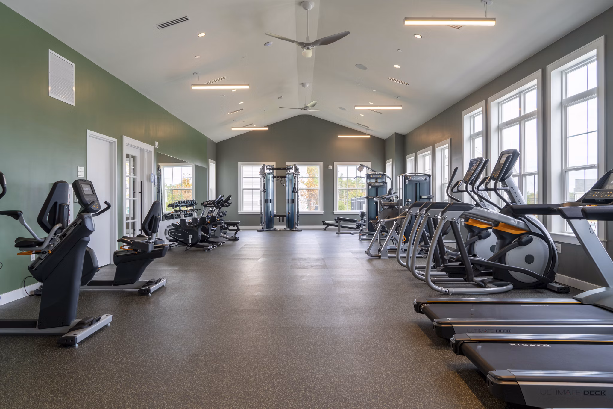 State-of-the-art fitness center featuring modern equipment at The Madison at Marshfield luxury apartments