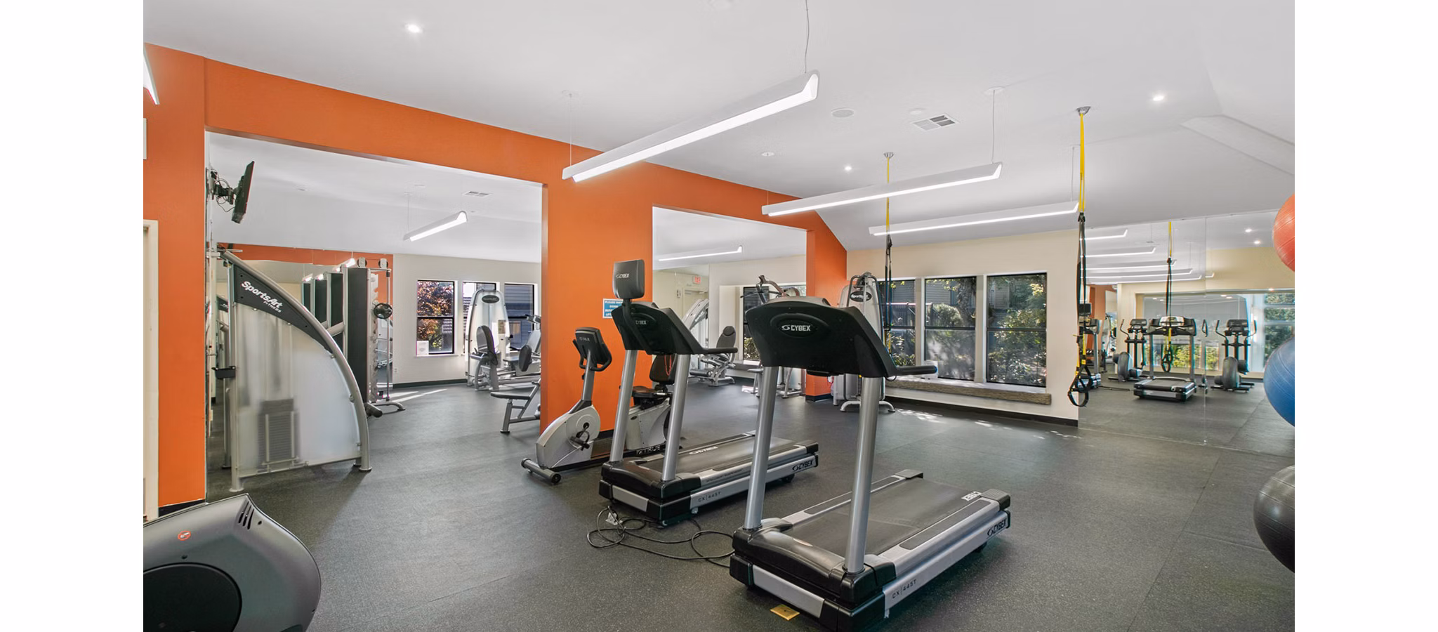 State-of-the-art fitness center with modern equipment at One Jefferson Apartments