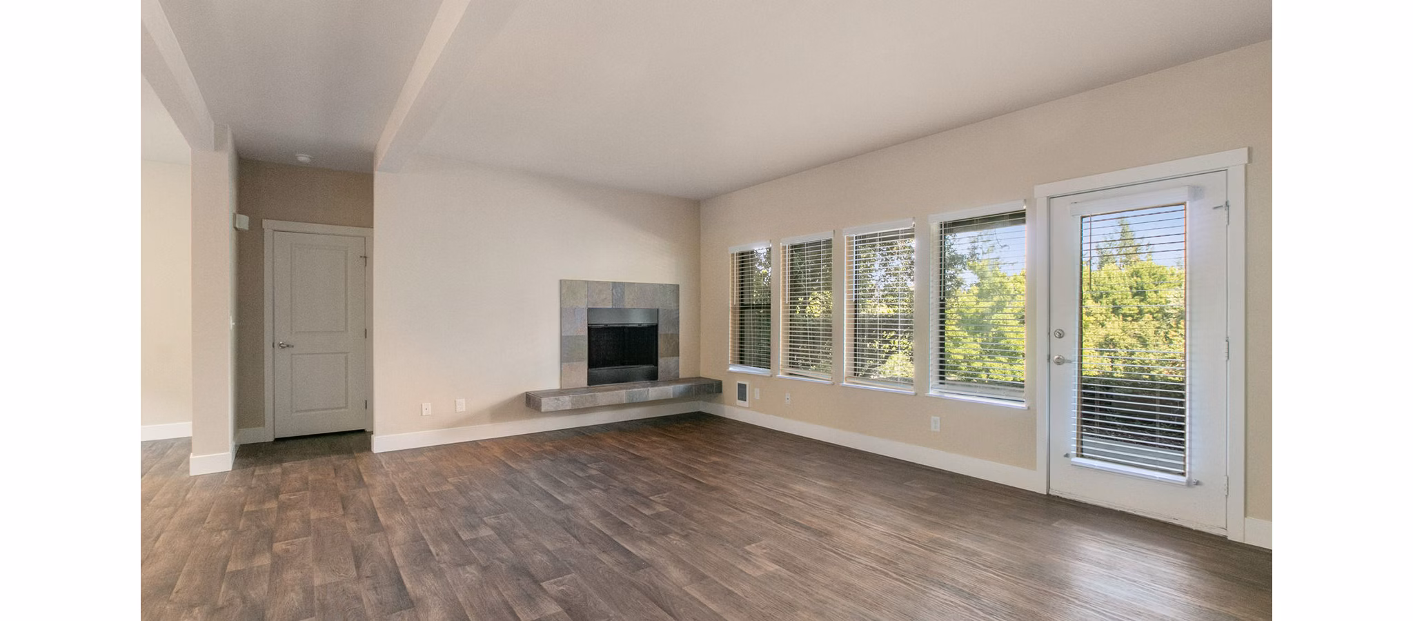 Elegant living room with modern decor at One Jefferson Apartments