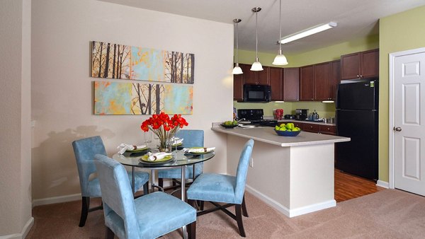 Modern kitchen with stainless steel appliances and granite countertops at The Park at Walnut Ridge Apartments