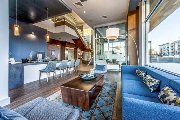 Clubhouse featuring modern design elements at Re150 Apartments, Greystar luxury apartments in Mattapan