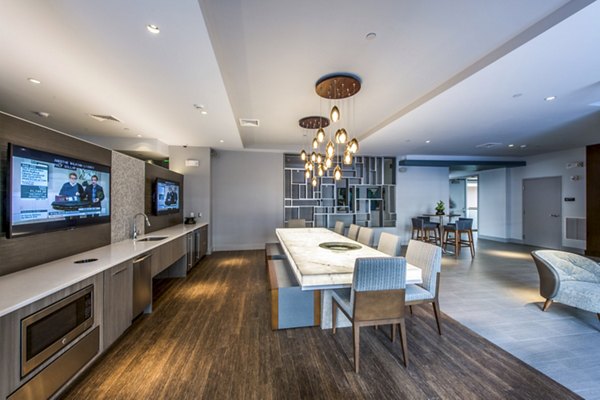 Clubhouse at Re150 Apartments featuring modern design and spacious seating areas, luxury amenities in Cary