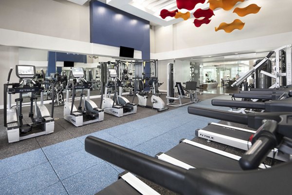 Modern fitness center with state-of-the-art equipment at Solara Apartments