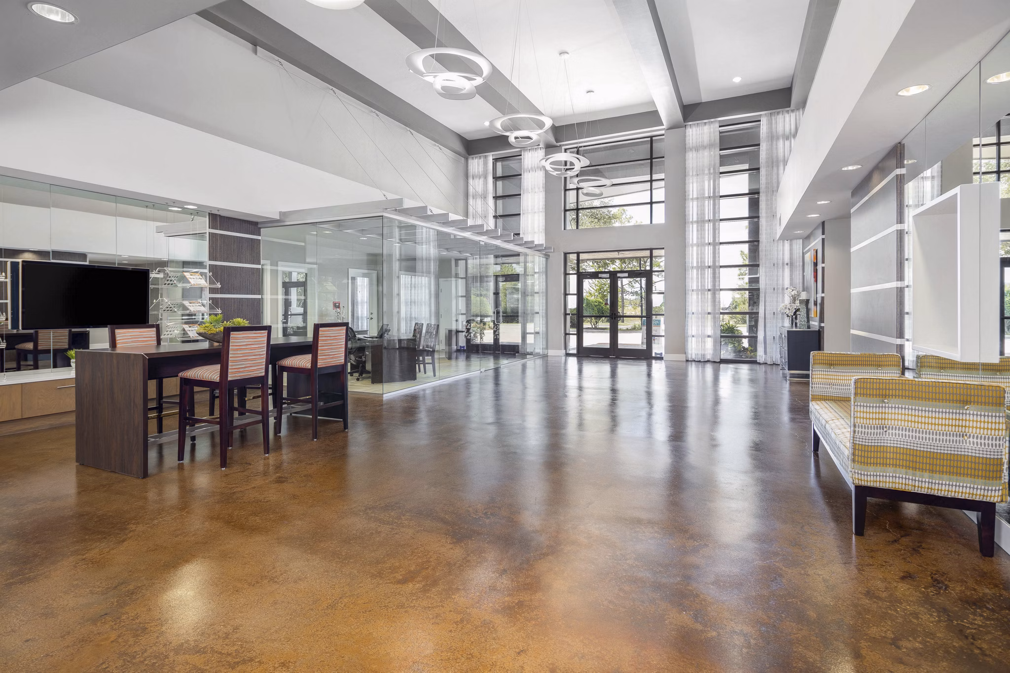 Solara Apartments: Modern living room with stylish decor and natural light