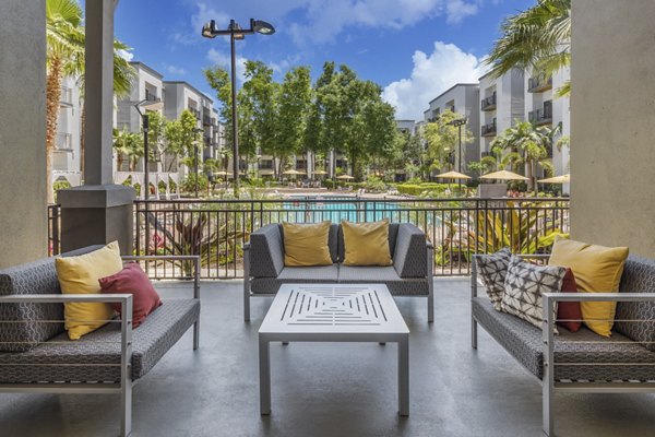 Modern patio with stylish seating at Solara Apartments