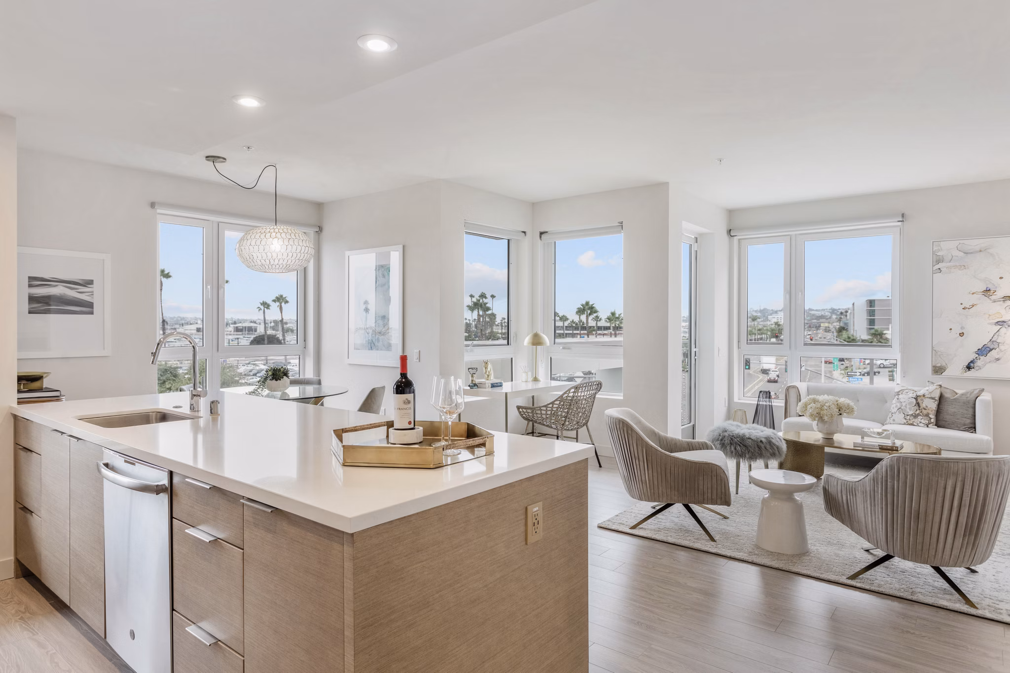 Spacious living room with elegant decor at Valentina by Alta Apartments, featuring modern furnishings and ample natural light
