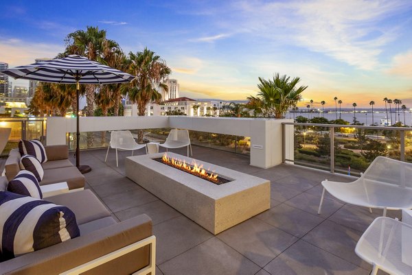 Spacious patio with ocean views at Valentina by Alta Apartments, offering a luxury outdoor experience