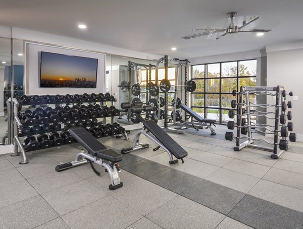 State-of-the-art fitness center at The Wexley at 100 luxury apartments featuring top-notch cardio and strength training equipment
