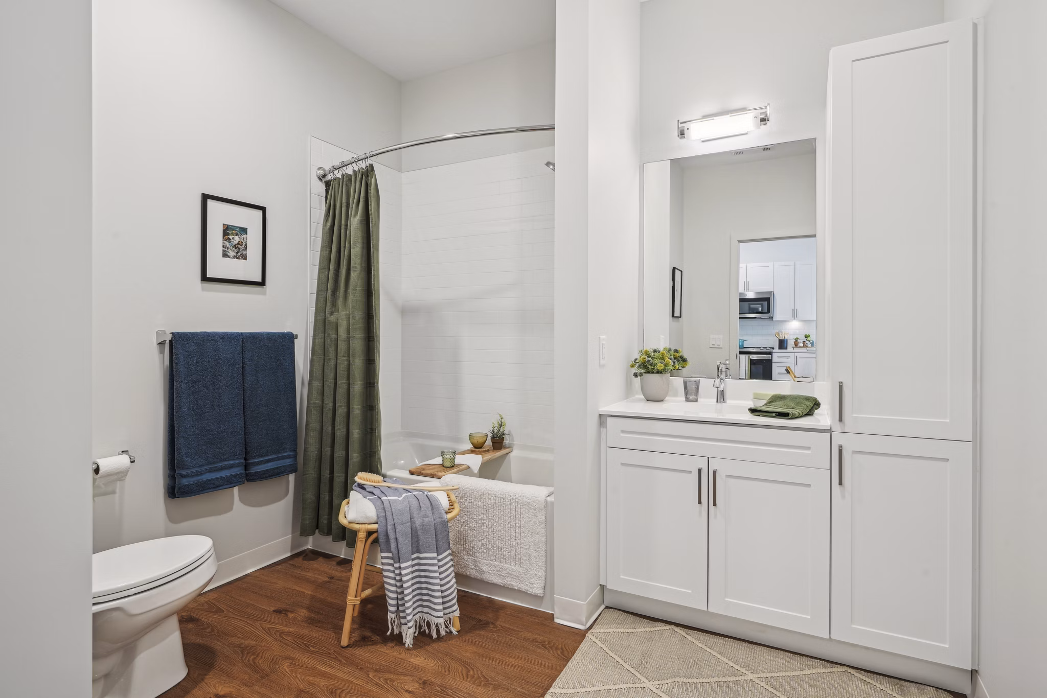 Modern bathroom with sleek fixtures at The Lodge Apartments