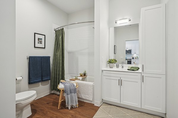 Modern bathroom with sleek fixtures at The Lodge Apartments