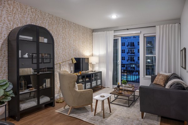 Cozy living room with elegant decor at The Lodge Apartments, perfect for relaxation and unwinding in a luxury setting