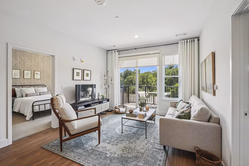 Modern living room with sleek furnishings at The Lodge Apartments