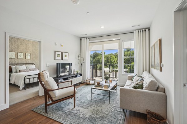 Modern living room with sleek furnishings at The Lodge Apartments